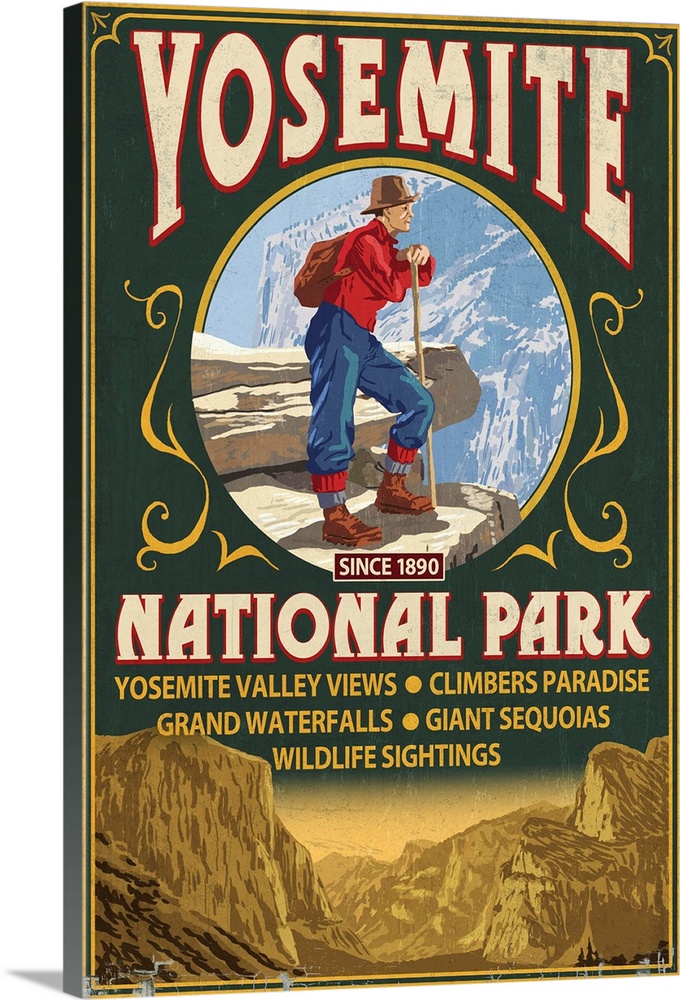 Yosemite National Park, California - Half Dome Vintage Sign: Retro Travel Poster
