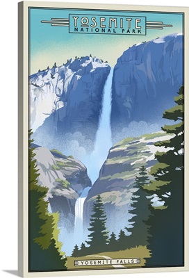 Yosemite National Park, Yosemite Falls: Retro Travel Poster