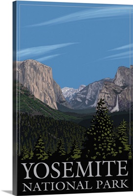 Yosemite Valley Scene, California: Retro Travel Poster