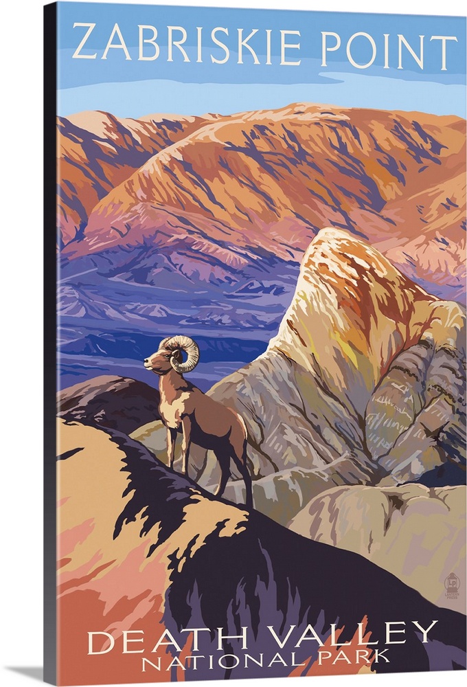 Zabriskie Point and Big Horns - Death Valley National Park: Retro Travel Poster