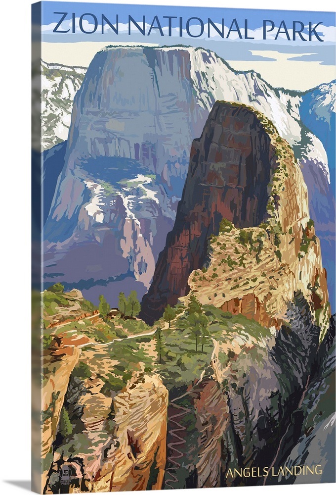 Zion National Park - Angels Landing: Retro Travel Poster Wall Art