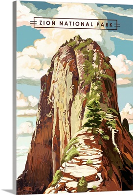 Zion National Park, Angels Landing: Retro Travel Poster
