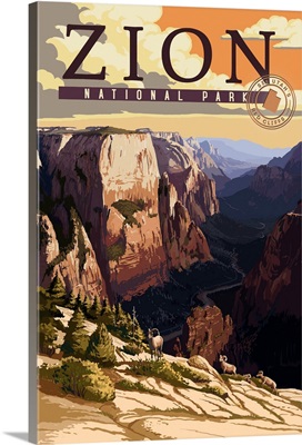Zion National Park, Canyon View: Retro Travel Poster