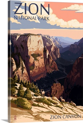 Zion National Park - Zion Canyon Sunset: Retro Travel Poster