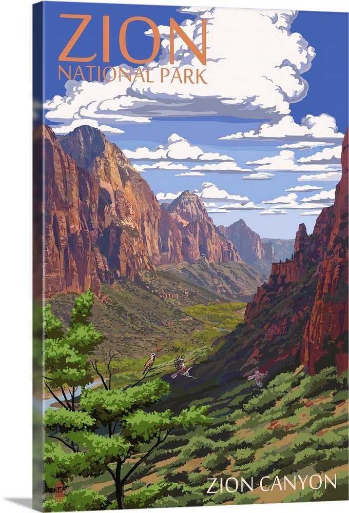 Zion National Park Zion Canyon View Retro Travel Poster Wall Art