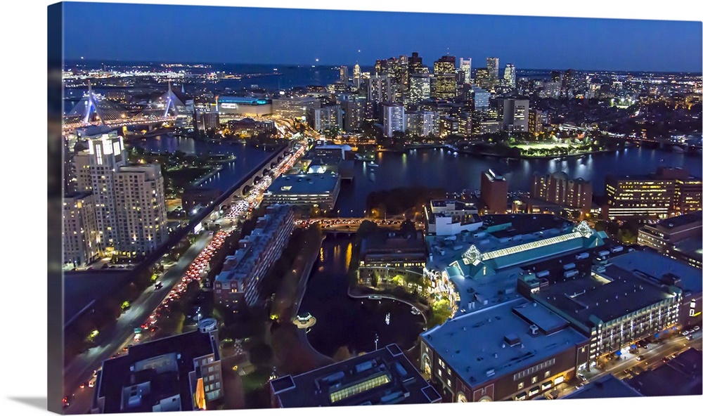 Boston At Night, Massachusetts, USA - Aerial Photograph