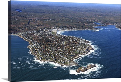 Cape Neddick Lighthouse And Concordville, York, Maine, USA - Aerial Photograph