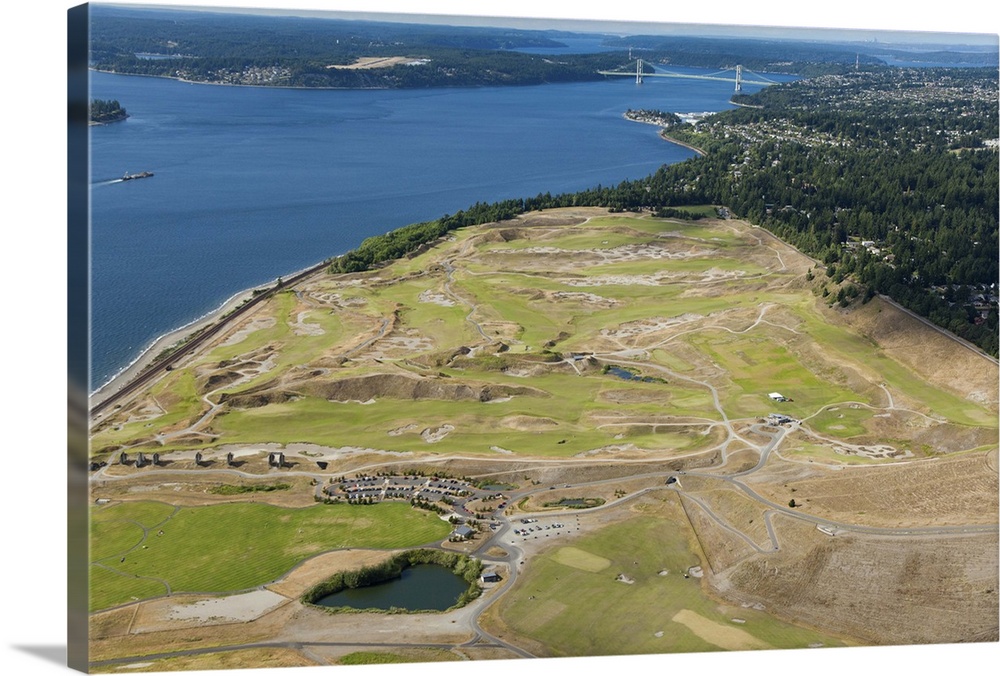 aerial view of Chambers Bay Golf Course, site of the 2015 US Open Championship; University Place, WA near Tacoma