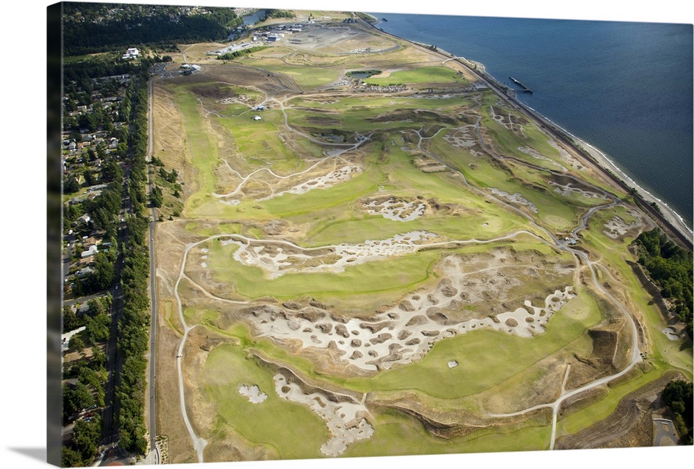 aerial view of Chambers Bay Golf Course, site of the 2015 US Open Championship; University Place, WA near Tacoma