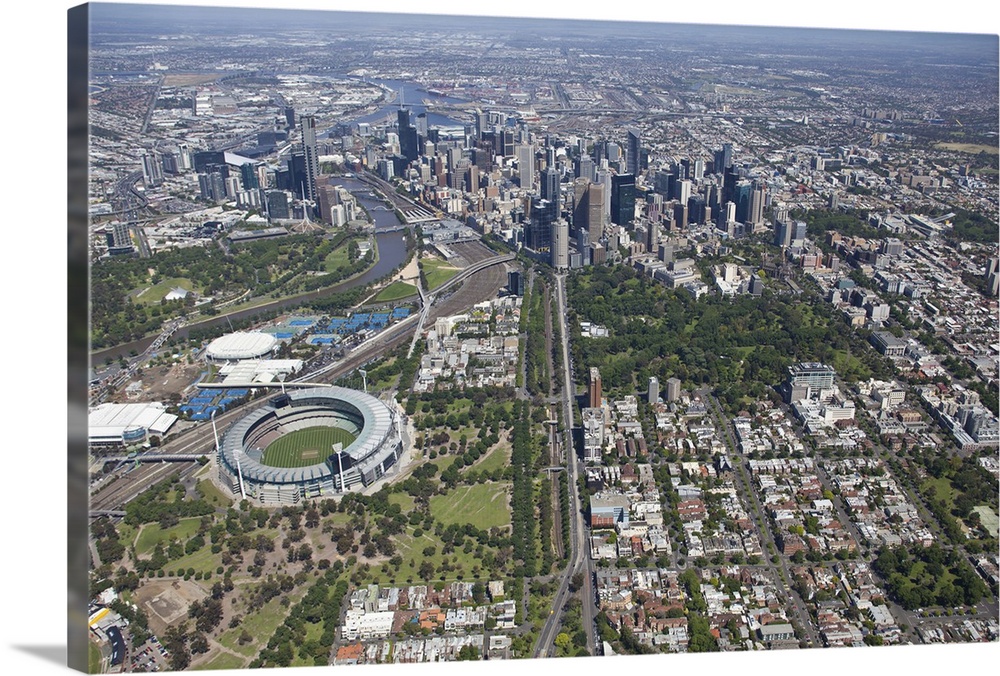 City Skyline from Melbourne Park, Melbourne, Australia - Aerial Photograph