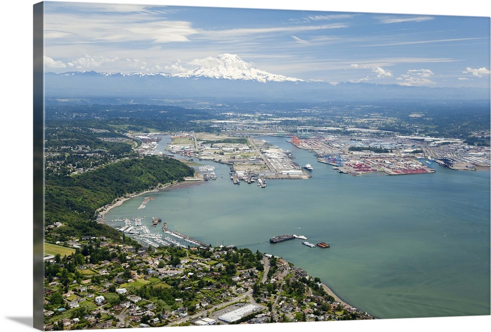 Commencement Bay and Mount Rainier, WA, USA - Aerial Photograph