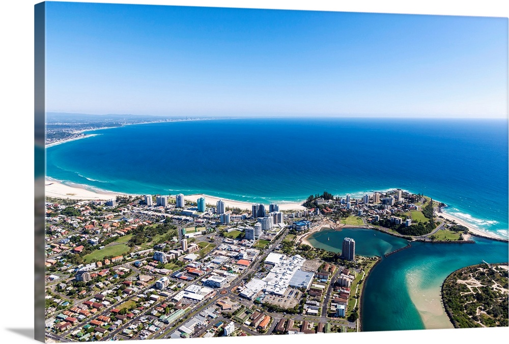 Aerial view of Coolangatta, with Tweed Heads also in view.