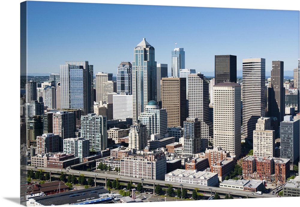 Downtown Seattle skyline, WA, USA - Aerial Photograph