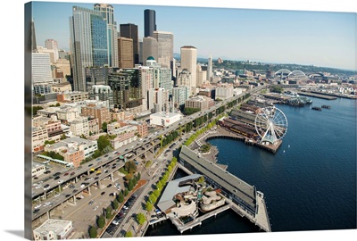 Downtown Skyline and Waterfront, Seattle, Washington - Aerial Photograph