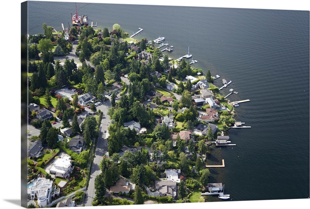 Lake Washington Waterfront houses, Bellevue, WA - Aerial Photograph