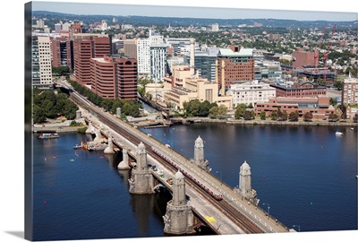 Longfellow Bridge Over Charles River, Boston, Massachusetts - Aerial Photograph