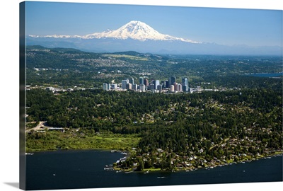 Mount Rainier, Lake Washington, Bellevue Skyline, Bellevue, WA - Aerial Photograph