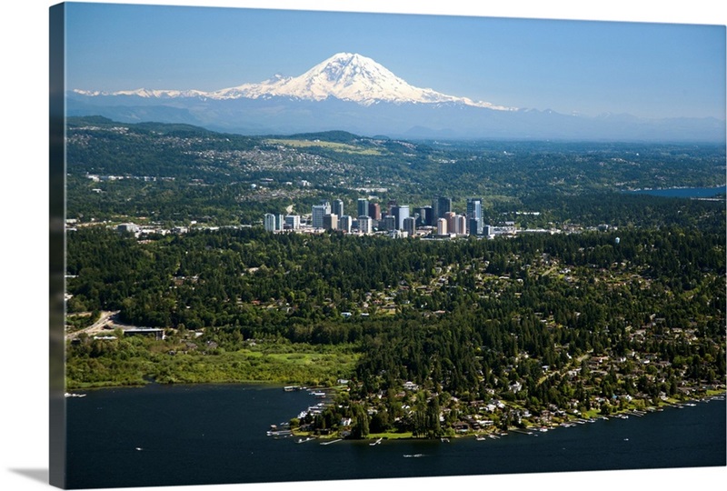 Mount Rainier, Lake Washington, Bellevue Skyline, Bellevue, WA Aerial Photograph Great Big