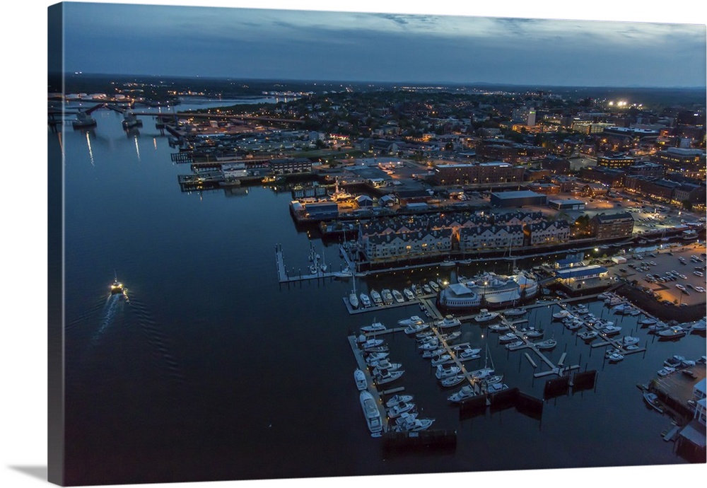 Portland At Night, Maine - Aerial Photograph