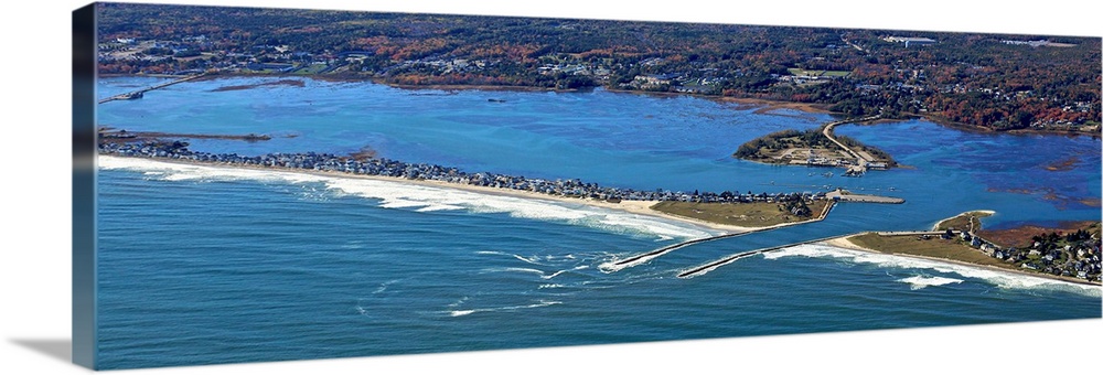 Wells Beach And Wells Harbor, Wells, Maine, USA - Aerial Photography