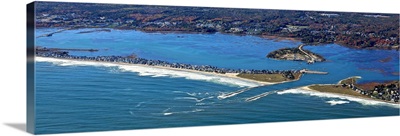 Wells Beach And Wells Harbor, Wells, Maine, USA - Aerial Photography
