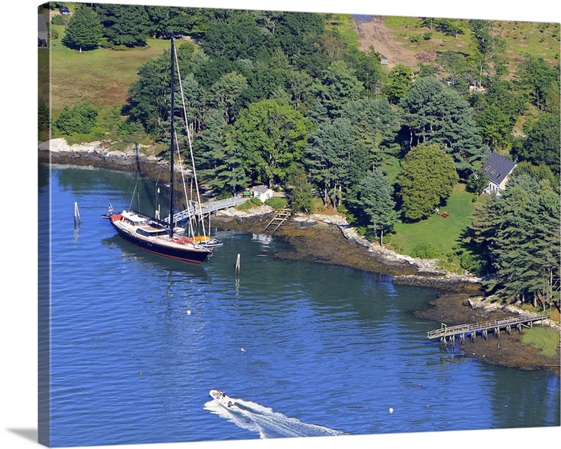 Yacht, Downeast Maine Aerial Photograph Wall Art, Canvas Prints