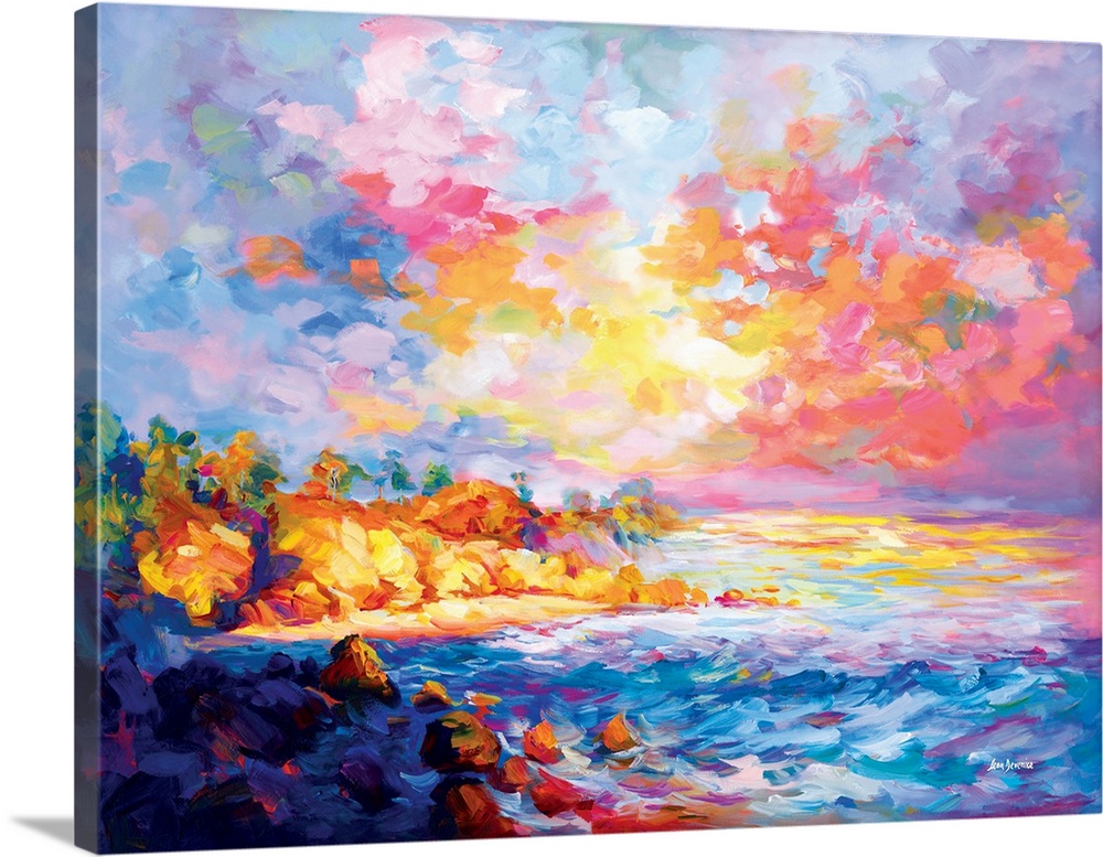 Impressionist painting of a beautiful coast in Southern California.