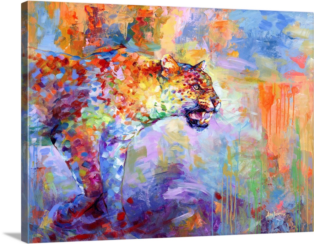 Contemporary painting of a vibrant and colorful leopard.