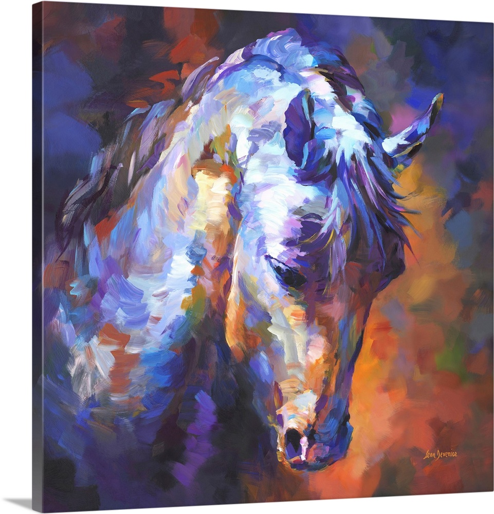 Contemporary painting of a vibrant and colorful horse portrait .