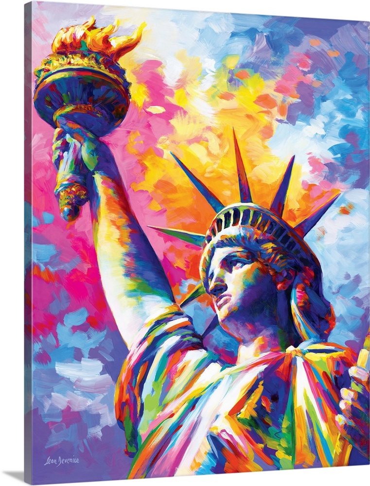 Vibrant and colorful contemporary painting of the Statue of Liberty in New York City.