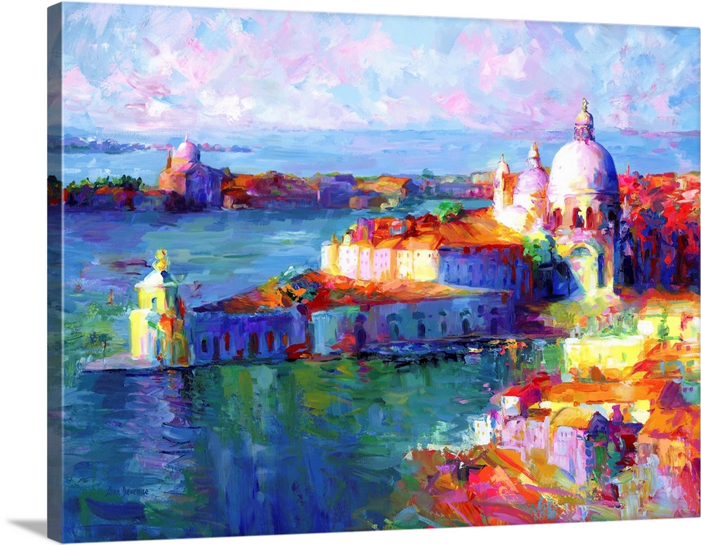 Contemporary painting of Venice, Italy in bright colors.