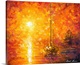 image thumbnail of Contemporary colorful painting of a sailboat sitting in calm still waters, with the sun setting in the distance.