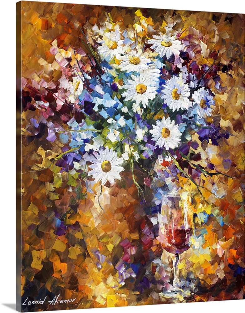 Contemporary painting of a bouquet of beautiful garden flowers in a vase.