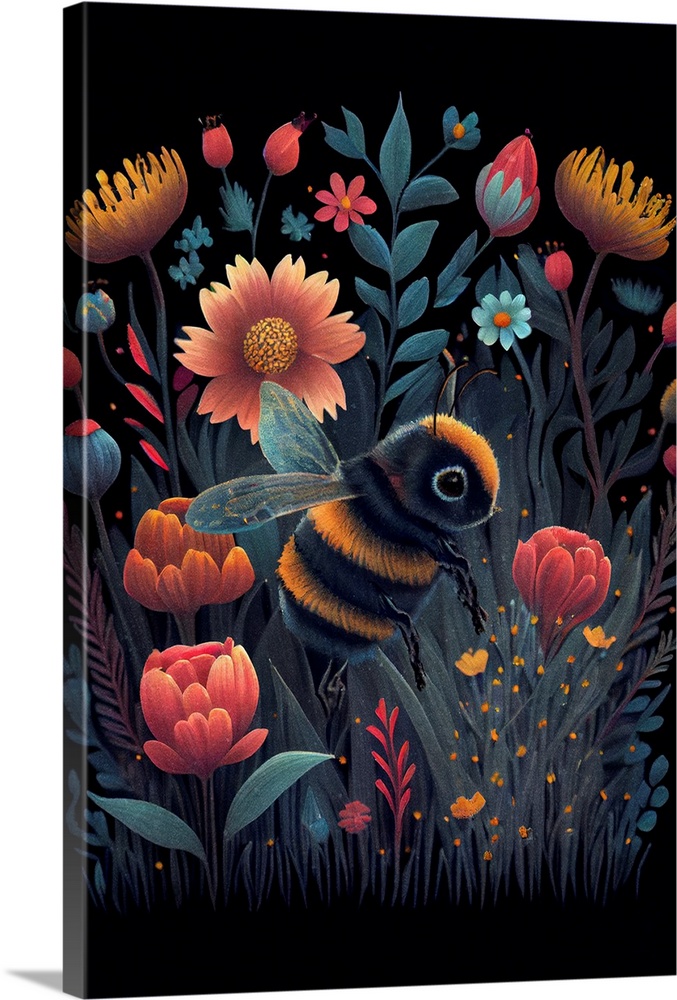 This image by JK Stewart for Duirwaigh Studios is of a bumblebee amongst a field of pink flowers.
