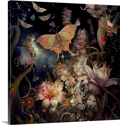 Flowers And Luna Moth