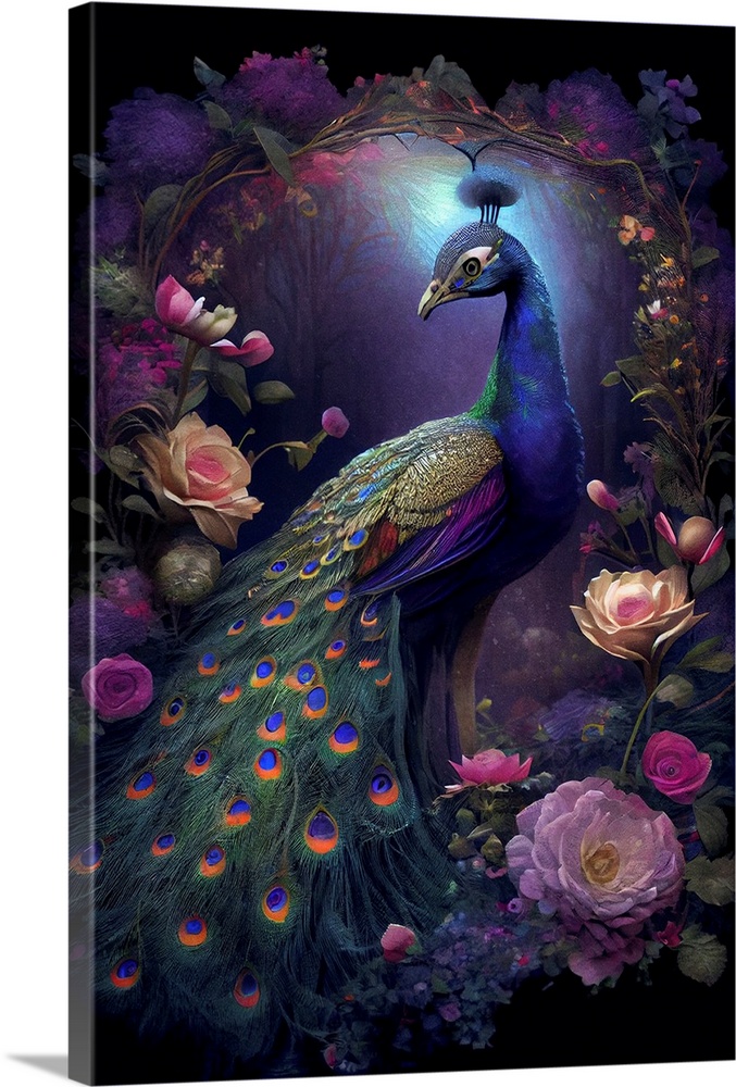 This image by JK Stewart for Duirwaigh Studios is of a peacock in blues and purples.