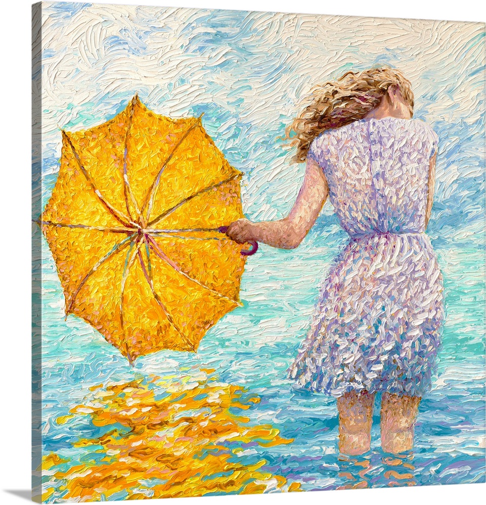 Brightly colored contemporary artwork of a woman in the water.