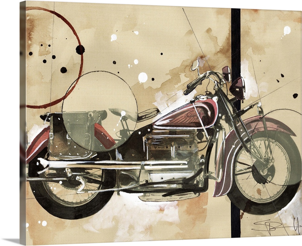 Painting of a vintage motorcycle.