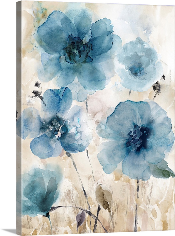 Blue Flowers Beige Background
