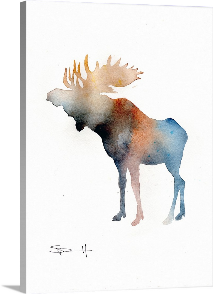Watercolor silhouette of a moose.