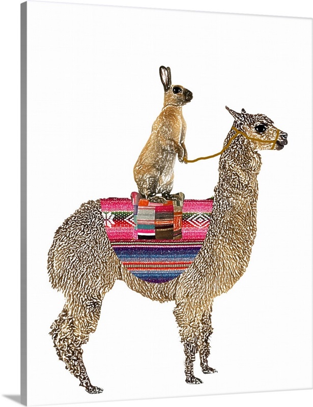 Boho Funky Rabbit riding Alpaca | Great Big Canvas
