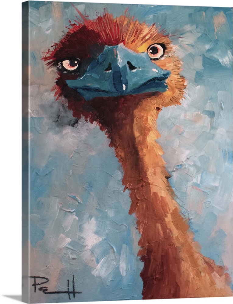 Humorous painting of an emu.