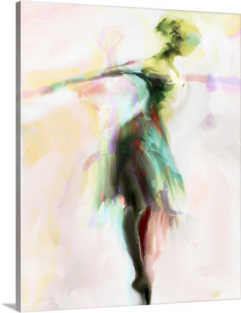 Figurative painting of a ballerina dancing.