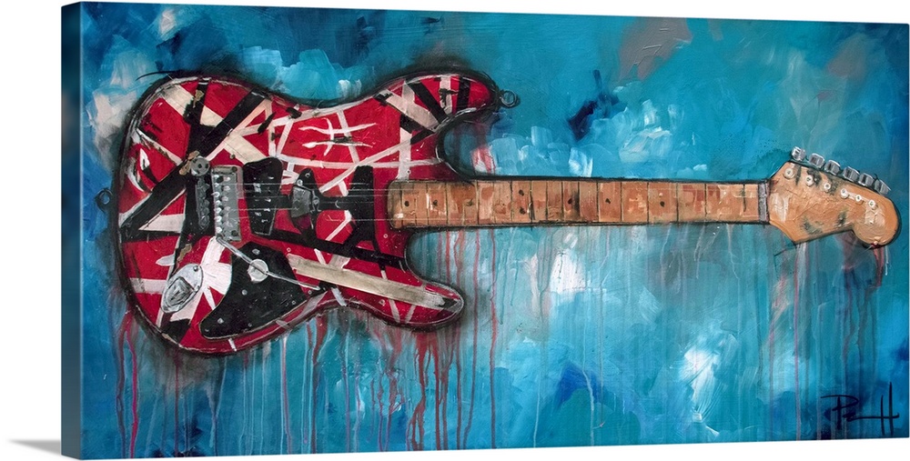 Painting of a red electric guitar.