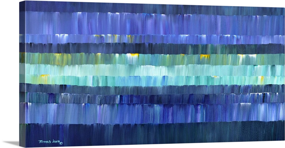 Abstract artwork of layers in different shades of blue.