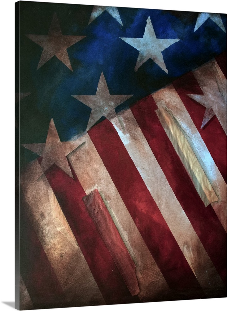 American flag painting with stars and stripes.