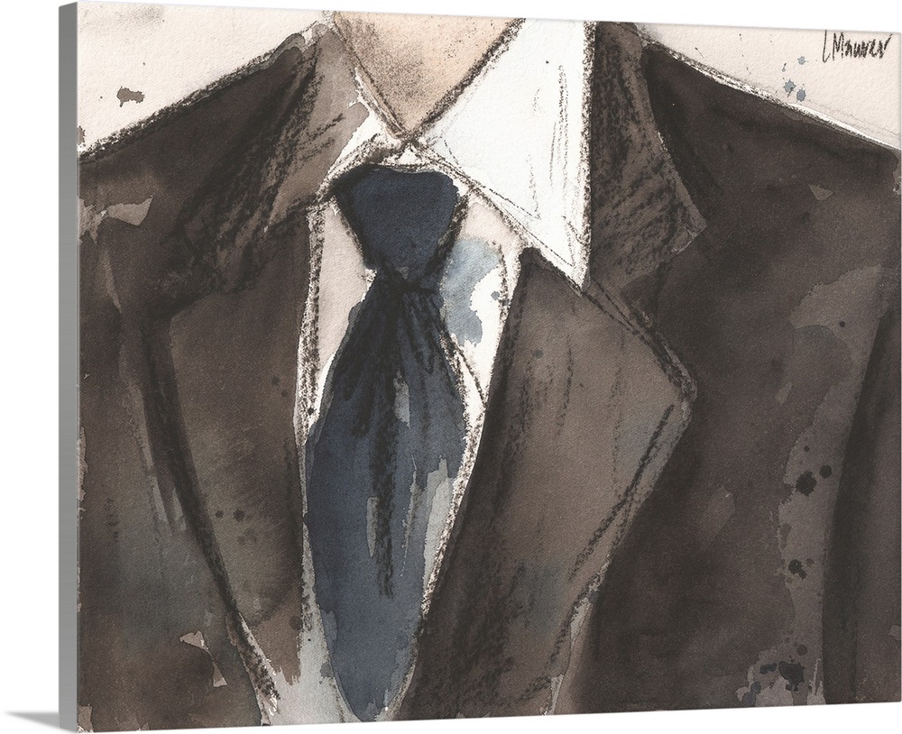 Watercolor painting of a man's suit jacket and tie.