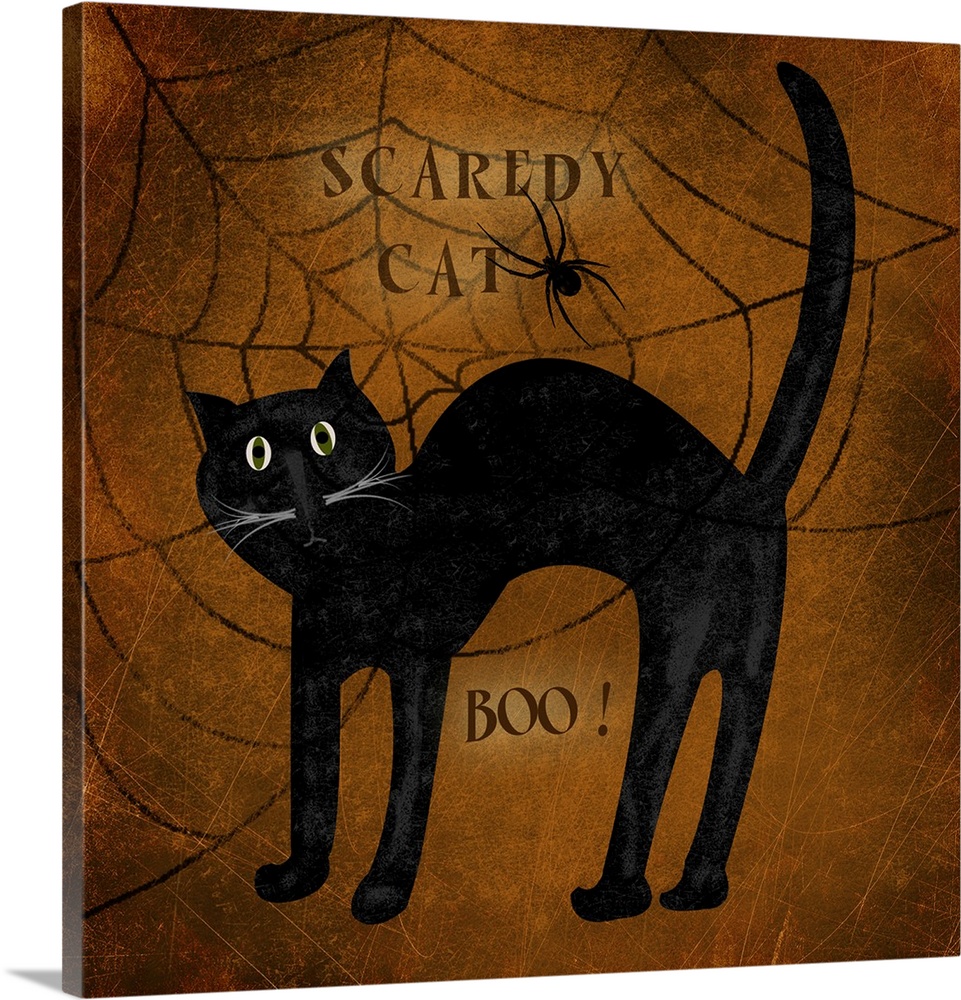 Halloween decor featuring a black cat and a spiderweb.