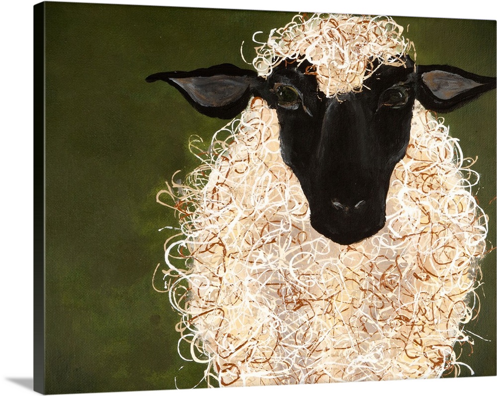 Painting of a sheep with curly wool.