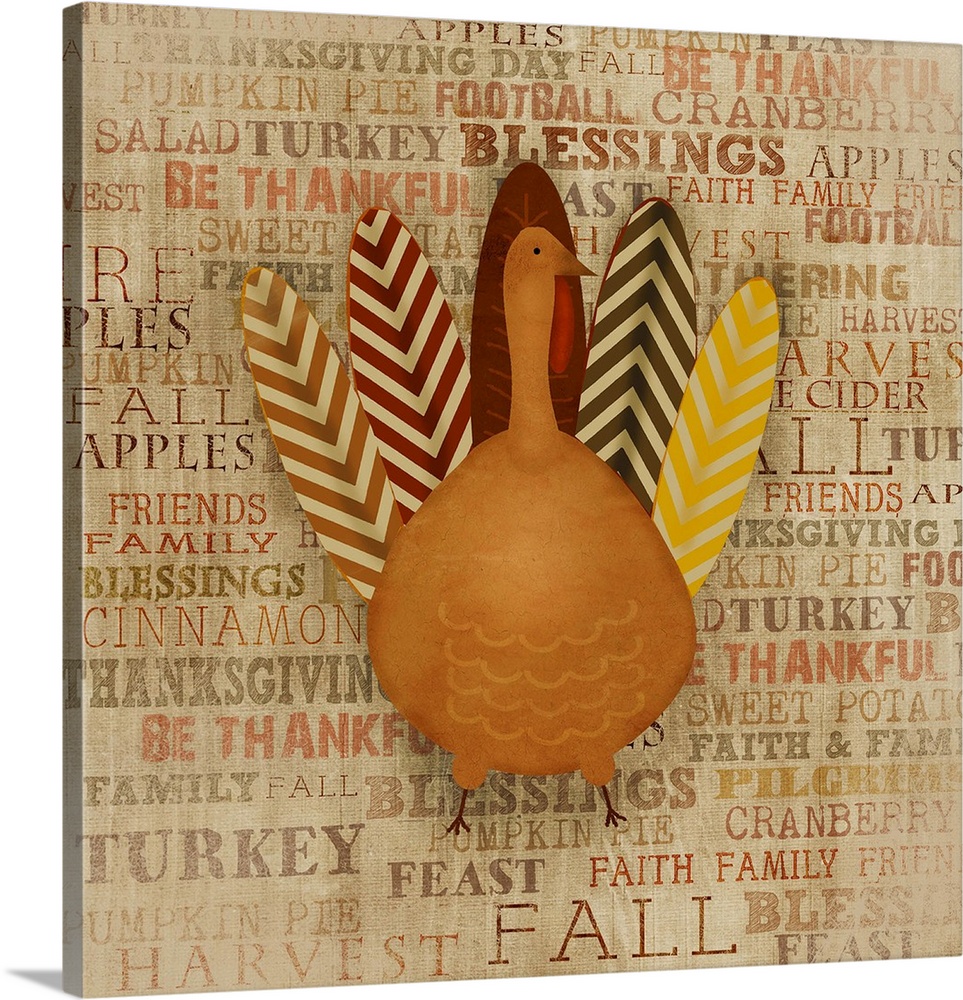 Thanksgiving decor featuring a simple turkey with patterned feathers.